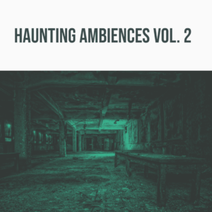 The image is of a dilapidated room sound effects library on Sonniss. Text displays: Haunting Ambiences Vol. 2, perfect for eerie vibes.