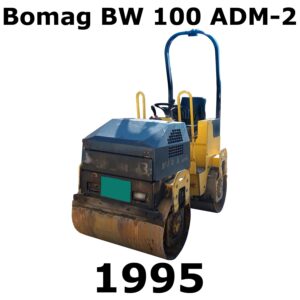 A detailed sound effects library of a 1995 Bomag BW 100 ADM-2 road roller with cylindrical drums and blue frame at Sonniss.