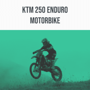 A KTM 250 Enduro Motorbike navigates off-road with a green backdrop, perfect for "motorcycle sound library" searches on Sonniss.