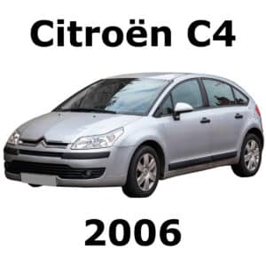A 2006 Citroen C4 compact car in silver, perfect for sfx library needs, showcased on a clear white background.
