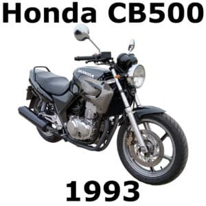 A silver & black 1993 Honda CB500 motorcycle, featured for its classic sounds in our sound effects library on Sonniss.