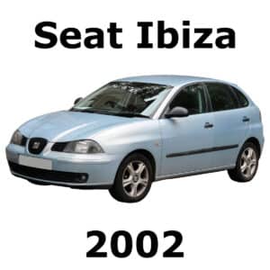 A front angle shot of a blue 2002 Seat Ibiza subcompact supermini car, perfect for sound effects library images on Sonniss.