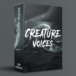 A "sound effects library" box on Sonniss with dark design and a shadowy creature for haunting ambient soundscapes.