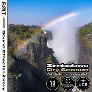 SFX Library image on Sonniss: Victoria Falls & rainbow depict nature sound effects collection.