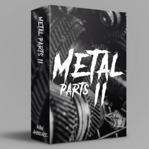 Image of a "sound effects library" box labeled "Metal Parts II" showcasing abstract mechanical gears on Sonniss.