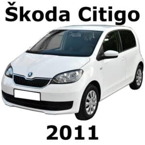 A white 2011 Skoda Citigo hatchback is highlighted from a front-side angle on Sonniss, perfect for your sound effects library needs.