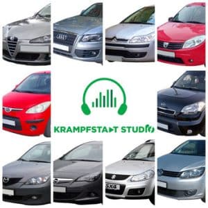 A sound library image on Sonniss showcases iconic 2000s car front views, including Audi and Toyota, under "KRAMPFSTADT STUDIO.