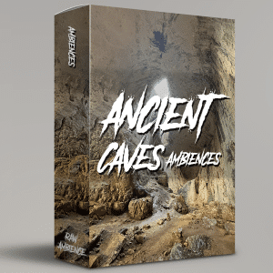 A sound effects library box on Sonniss featuring "Ancient Cave Ambiences" for immersive underground sfx needs.