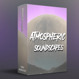 A sound effects library box on Sonniss labeled "Atmospheric Soundscapes" with a planet, mountains, and "Raw Ambience.