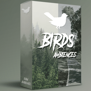 A sound effects library box on Sonniss featuring bird ambiences, forest soundscapes, and tree trail SFX for filmmakers.