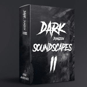 A sound effects library box for "Dark Dungeon Soundscapes II" with a textured black & gray design on Sonniss.
