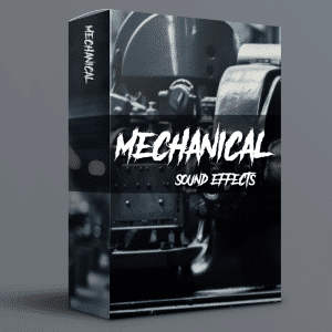 An sfx library box titled "Mechanical Sound Effects" with industrial machine art, ideal for mechanical sound effects needs.