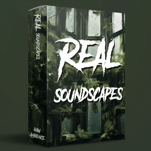 A sound effects library software box labeled "REAL SOUNDSCAPES" with an abandoned building, ideal for raw ambience sfx needs.