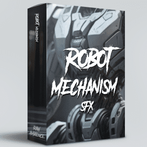 A sound effects library box labeled "Robot Mechanism SFX" shows a detailed robot image, perfect for mechanical sfx needs on Sonniss.