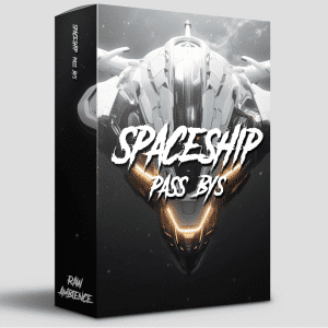 A sound effects library product box on Sonniss featuring a futuristic spaceship, perfect for raw ambience and pass-by sfx.