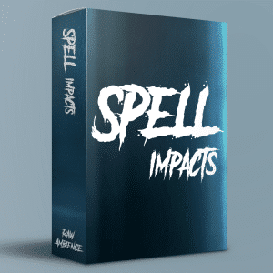 A blue sound effects library box labeled "SPELL IMPACTS"—perfect for finding magical sfx in Sonniss' premium SFX library.