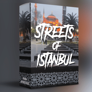 A Streets of Istanbul sound effects library box on Sonniss featuring lit Hagia Sophia, palm trees, and ornate fencing.