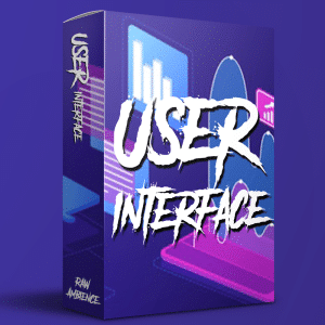 A sound effects library software box for user interface sfx, with charts and "Raw Ambience" label, on Sonniss.