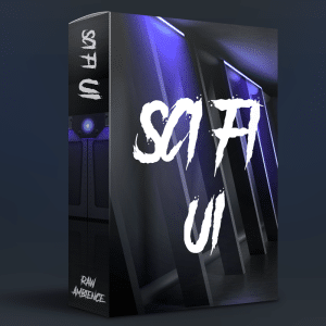A futuristic "SCI FI UI" sound effects library box with blue-purple glow—perfect for cinematic user interface sfx needs on Sonniss.
