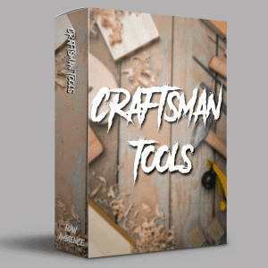A sound effects library box for woodworking sfx features tools and wood shavings—perfect for crafting authentic audio.