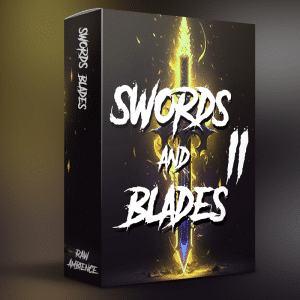 Sound effects library cover art on Sonniss: glowing sword image for "Swords and Blades II" fantasy SFX collection.