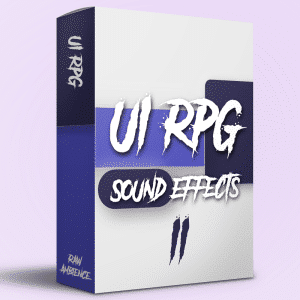 Image of a sound effects library product box on Sonniss for “UI RPG Sound Effects II” and “Raw Ambience” sounds.