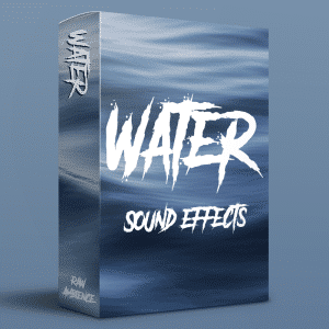 A Water Sound Effects Library product box on Sonniss, featuring a blue wavy background and "Raw Ambience" label.