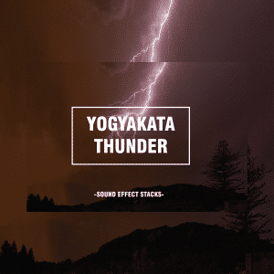 A realistic thunder sound effects library image on Sonniss with "YOGYAKATA THUNDER -Sound Effect Stacks-" text overlay.