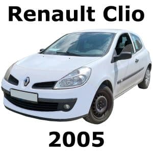 The image portrays a sound library on Sonniss which features the 2005 Renault Clio. The iteration of "Renault Clio 2005" repetitively signifies the prominent and primary focus on sounds specifically associated with this model.