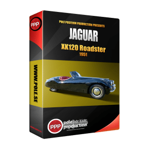 Image of a sound effects library on Sonniss, featuring the box cover for a Jaguar XK120 Roadster 1951 by Pole Position Production.