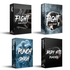 Image of a fighting-themed sound library on Sonniss featuring packs like Punch Smash & Body Hits Punches.