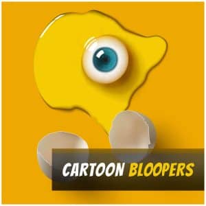 A cracked egg with a blue eyeball yolk on yellow for cartoon bloopers sound effects library cover on Sonniss.