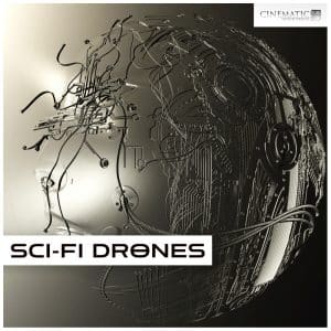A cyborg face wrapped in wires, symbolizing humanity fused with tech. Sci-fi drones sfx library for cinematic sound design on Sonniss.