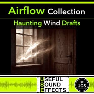 A sound effects library cover on Sonniss: glowing wind drafts enter through window and door, "Airflow Collection.