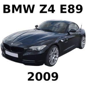 A black BMW Z4 E89 coupe 2009 for car sfx library on Sonniss, front-left view, bold model/year on white background.