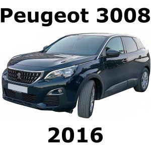 A black 2016 Peugeot 3008 SUV, front side view, featured for automotive sound library reference on Sonniss.