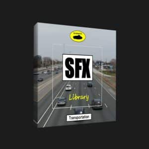 A sound effects library for transportation on Sonniss, showing cars on a highway under a cloudy sky.