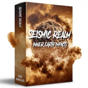 Seismic Realm: Inner Earth Impacts SFX library box on Sonniss, planet explosion art, "Raw Ambience" text at bottom.