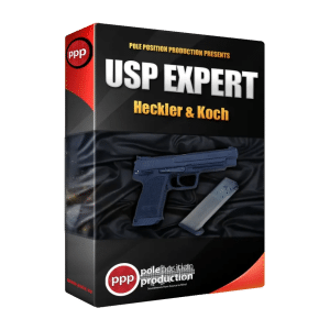 A software box for a Heckler & Koch USP Expert sound effects library on Sonniss, with handgun and magazine imagery.