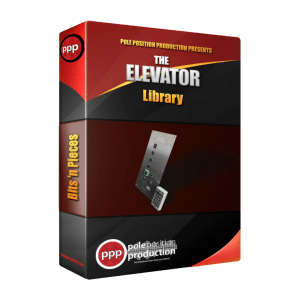 Red and black box for "Office Elevator" SFX library on Sonniss, shows elevator buttons and Pole Position Production branding.