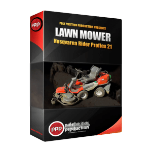 A product box shows a Husqvarna Rider Proflex 21 used for riding lawn mower sound effects library on Sonniss by Pole Position.