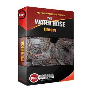 3D box for "Water Hose" sound effects library on Sonniss, shows water spraying debris and "Bits 'n Pieces" text on side.