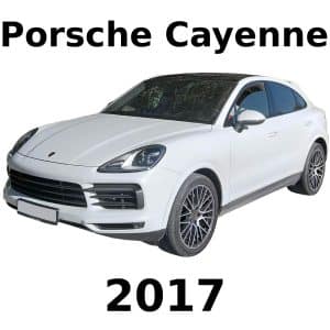 Image of a 2017 Porsche Cayenne SUV for automotive sound effects library on Sonniss, front left angle, white background.