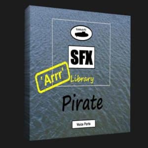 Square CD case with “SFX ‘Arrr’ Library Pirate” over water, and labels “QuidamFX” and “Voice Paris.” “Arrr” in yellow stamp style.