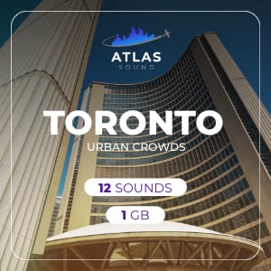 Tall curved skyscrapers from Toronto - Urban Crowd rise toward a clear blue sky.
