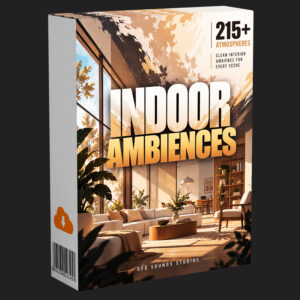 Indoor Ambiences SFX Bundle software box art features a sunlit modern living room interior for interior room sounds.