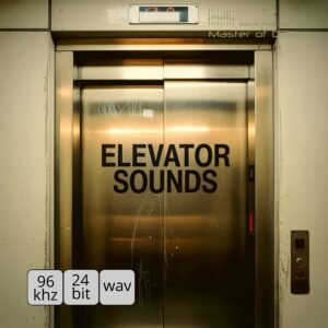 Lift Sounds text on closed metal lift doors.