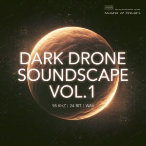 Glowing planet in space with text reading Dark Drone Soundscape Vol.1.
