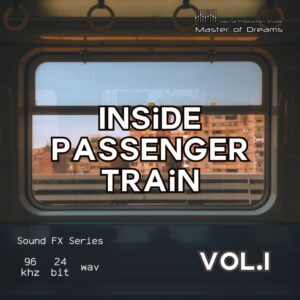 A city skyline is visible through the window of an Inside Passenger Train Vol.1.