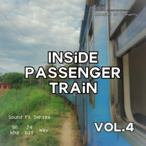Inside Passenger Train Vol.4, a blue train, moves along a track through grassy countryside.